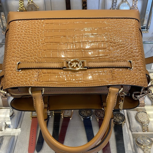 MICHAEL KORS
Reed Large Leather Belted Satchel Crossbody CZ Purse 
Crocodile - Picture 8 of 16